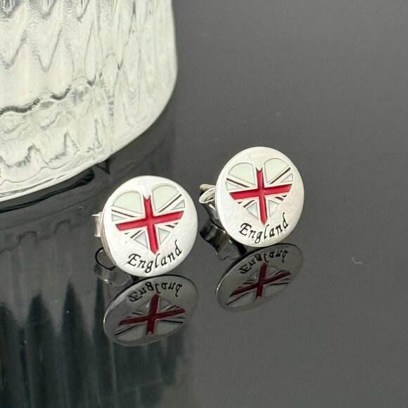 Jewelry - England Heart Flag Earrings S925 Sterling Silver Handmade Ear Stud